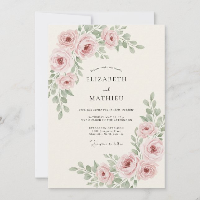 Convites Casamento Peônia Oliva Malva (Frente)