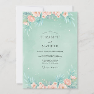 Convites Casamento Peônia Pêssego Empoeirado Espuma do Mar