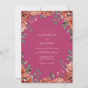 Convites Casamento Peônia Pêssego Magenta