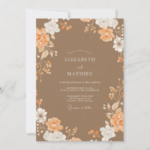 Convites Casamento Peônia Pêssego Marrom