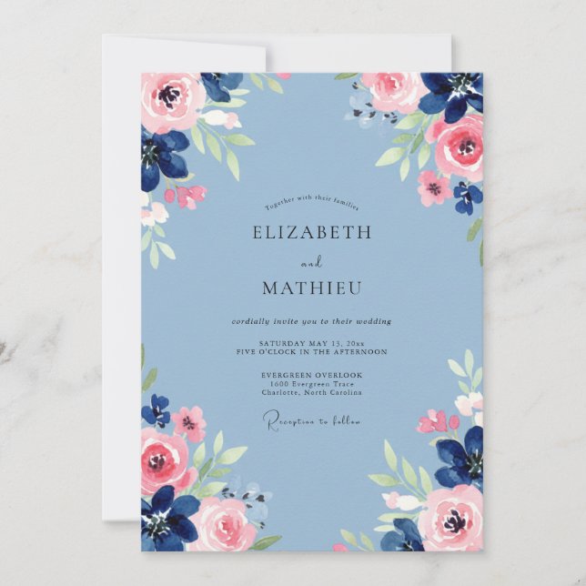Convites Casamento Peônia Rosa Azure (Frente)