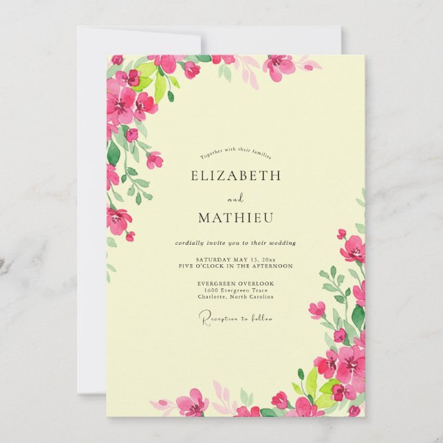 Convites Casamento Peônia Rosa Limão (Frente)