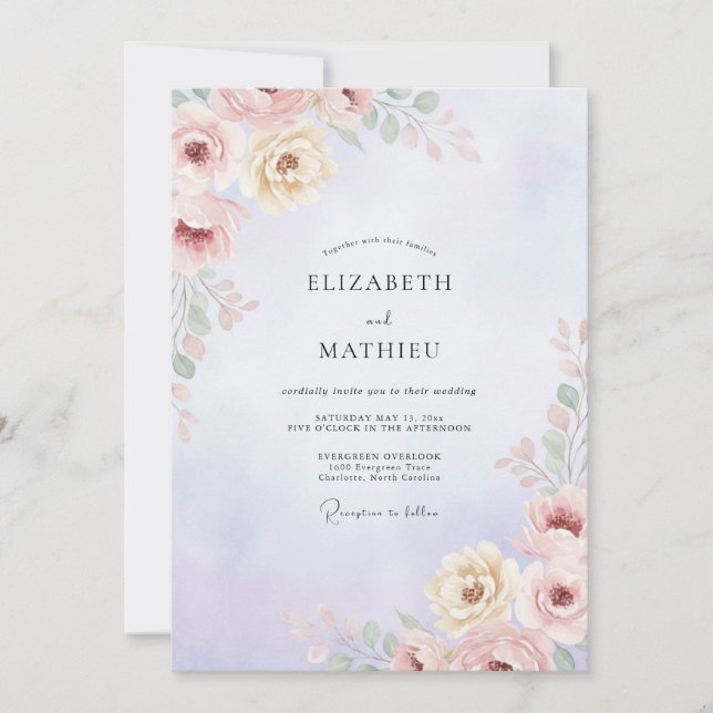 Convites Casamento Peônia Rosa Malva (Frente)