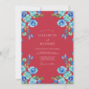 Convites Casamento Peônia Safira Carmesim