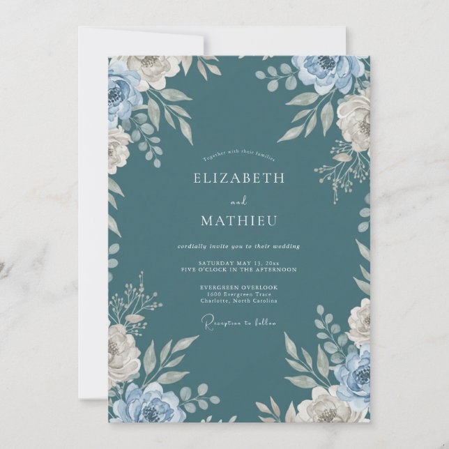 Convites Casamento Peônia Slate (Frente)