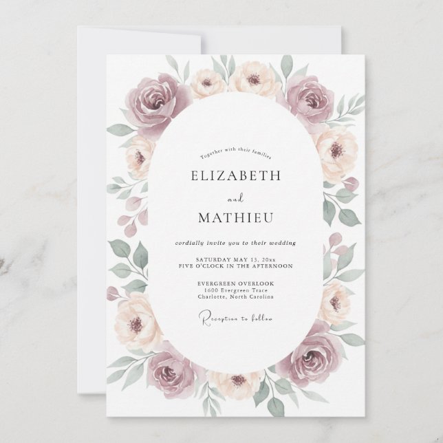 Convites Casamento Peônia Slate Roxo Suave (Frente)