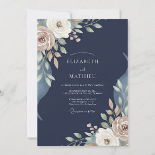 Convites Casamento Peônia Taupe Meia-Noite