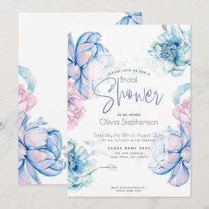 Convites Casamento  Pêonias Azuis e Bubblegum Rosa