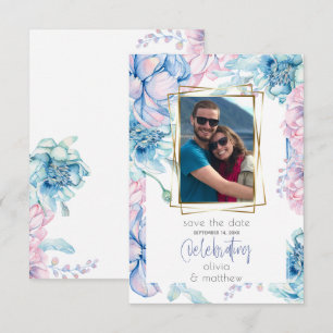 Convites Casamento  Pêonias Azuis e Bubblegum Rosa