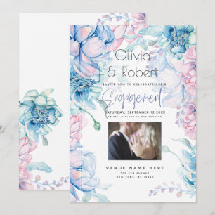 Convites Casamento Peônias Azul Céu e Rosa Chiclete