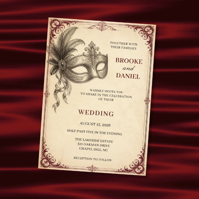 Convites Casamento Pergaminho Máscara de Rendas Vintage (Criador carregado)