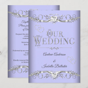 Convites Casamento Periwinkle Azul Prata Diamante Corações