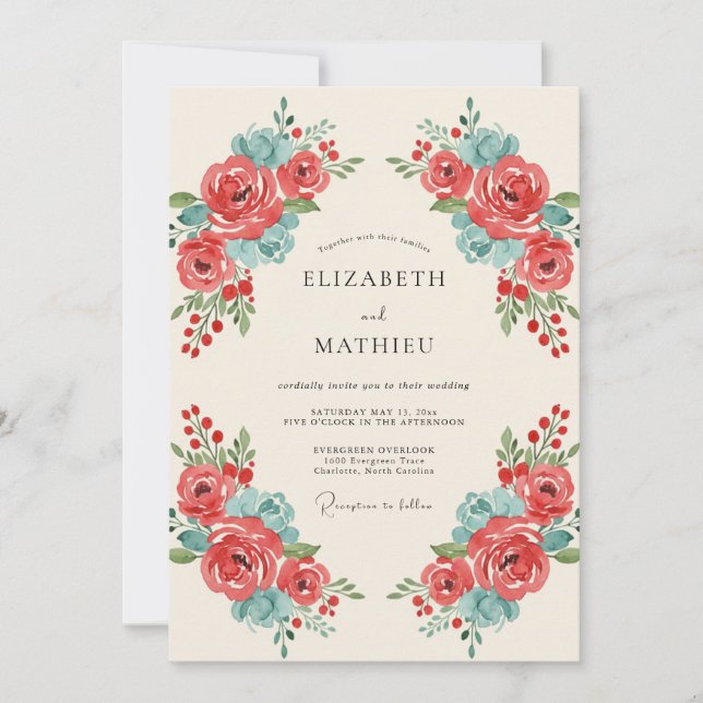 Convites Casamento Pérola Água Coral Empoeirada (Frente)