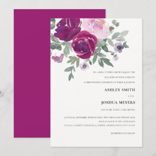Convites Casamento Pérola Branco Floral Rosa Magenta Rico
