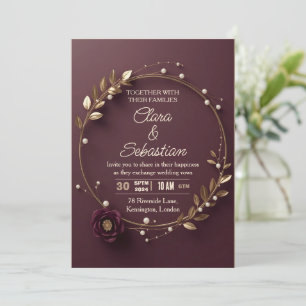 Convites Casamento Pérola Floral Roxo Dourado Elegante Em