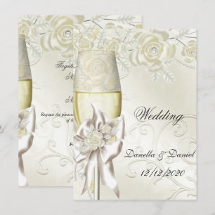 Convites Casamento Pérolas Creme Florais Rosas Douradas 2