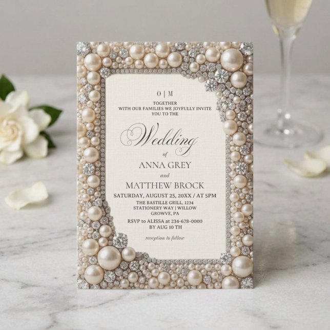 Convites Casamento Pérolas Elegantes (Criador carregado)