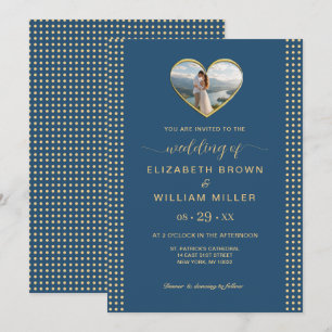 Convites Casamento personalizado com bolinhas douradas e az