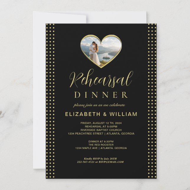 Convites Casamento personalizado com bolinhas douradas e pr (Frente)
