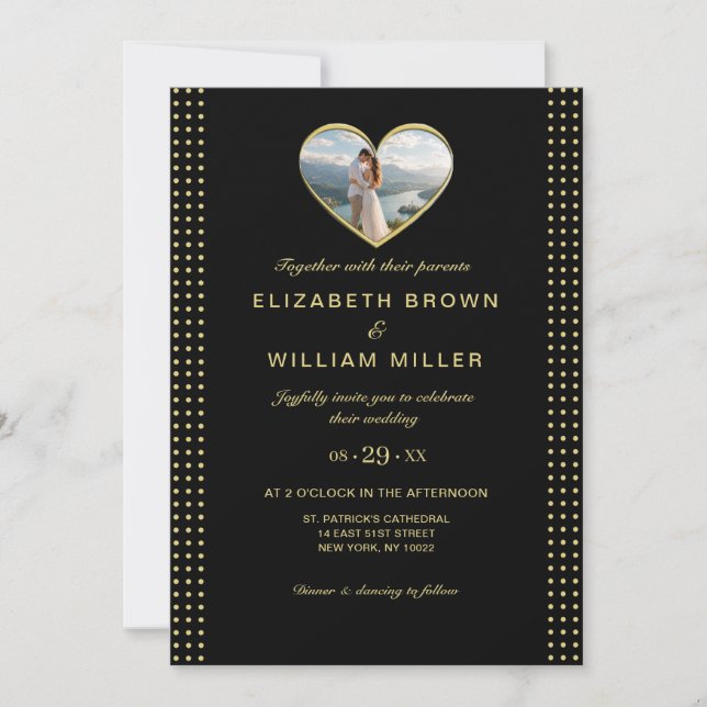Convites Casamento personalizado com bolinhas douradas e pr (Frente)