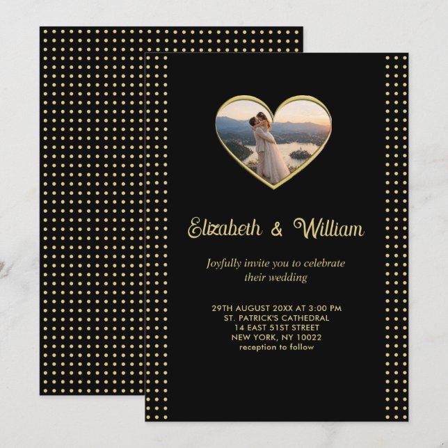 Convites Casamento personalizado com bolinhas douradas e pr (Frente/Verso)