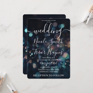Convites Casamento Personalizado com Faíscas Bokeh Azul Esc