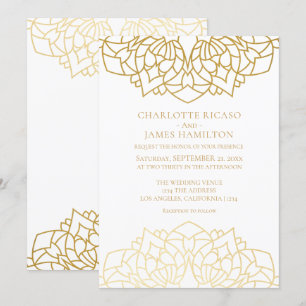 Convites Casamento Personalizado com Padrão Branco Dourado