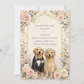 Convites Casamento Personalizado com Rosa Floral e Retrieve