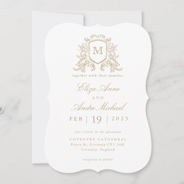 Convites Casamento Personalizado Da Crest. Monograma Dourad (Frente)