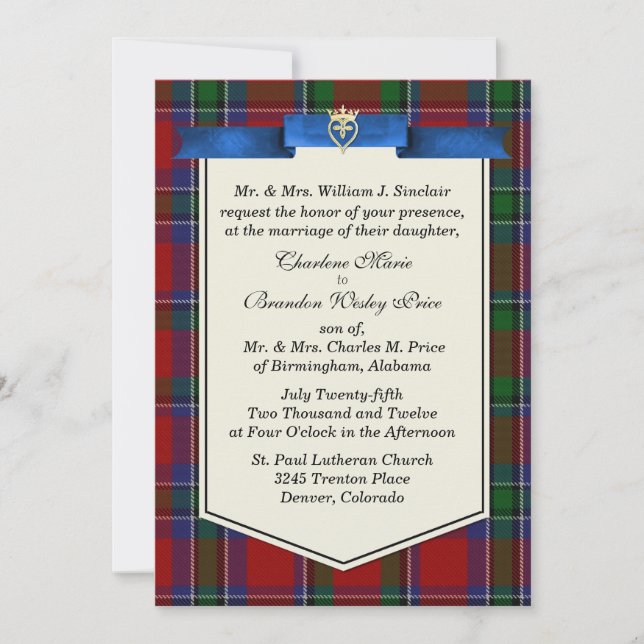 Convites Casamento Personalizado da Xadrez Sinclair Tartan (Frente)
