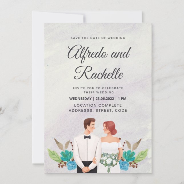 Convites Casamento Personalizado De Aquarela Elegante (Frente)