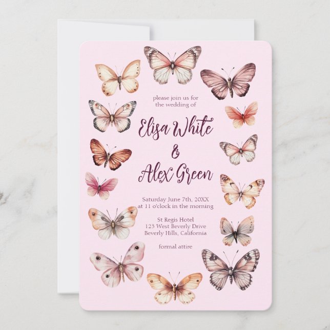 Convites Casamento PERSONALIZADO De Borboletas Elegantes (Frente)