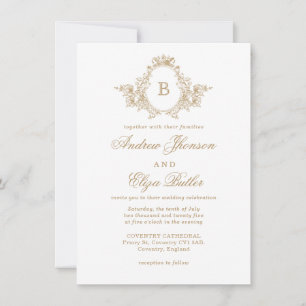 Convites Casamento Personalizado de Crest Dourado Monograma