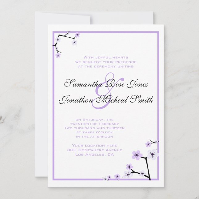 Convites Casamento Personalizado de Flores de Flor de Cerej (Frente)