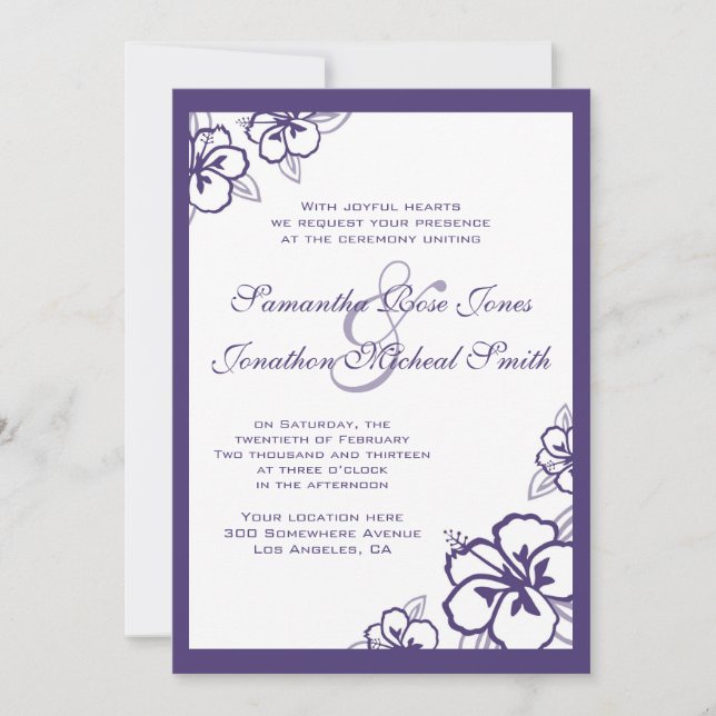 Convites Casamento Personalizado de Flores de Hibiscus Bran (Frente)