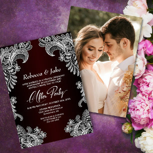 Convites Casamento Personalizado De Foto De Lace Burgundy A