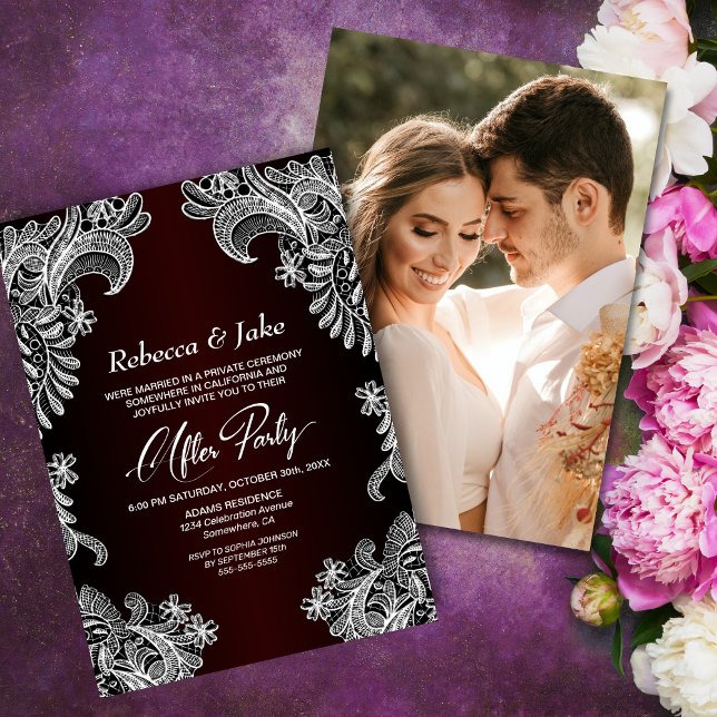 Convites Casamento Personalizado De Foto De Lace Burgundy A (Criador carregado)