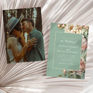 Convites Casamento Personalizado De Foto Pastel Sage & Blus