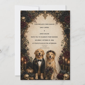 Convites Casamento Personalizado de Golden Retriever Gótico