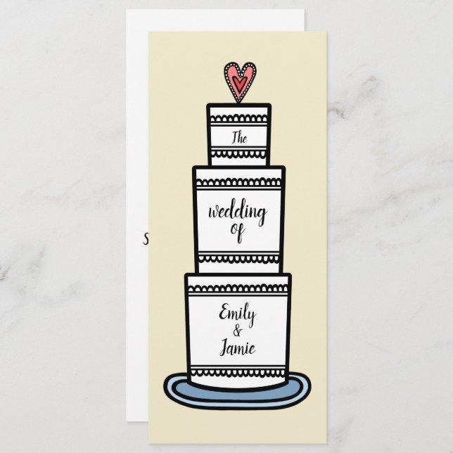 Convites Casamento Personalizado De Ilustração De Bolo De C (Frente/Verso)