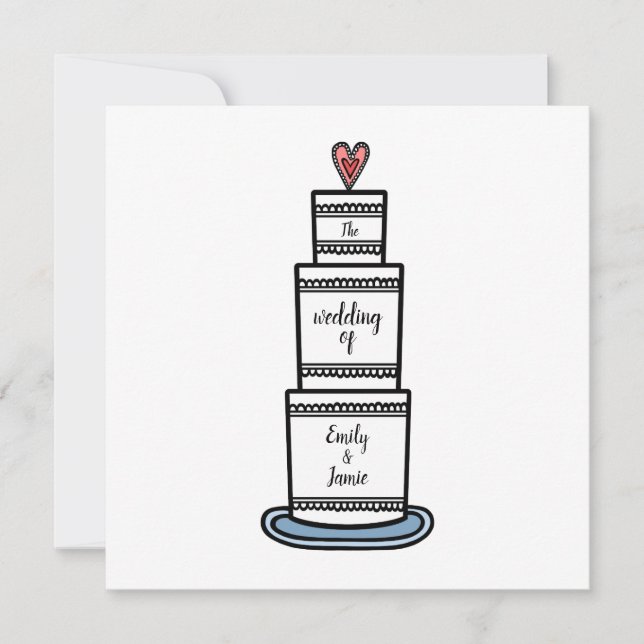Convites Casamento Personalizado De Ilustração De Bolo De C (Frente)