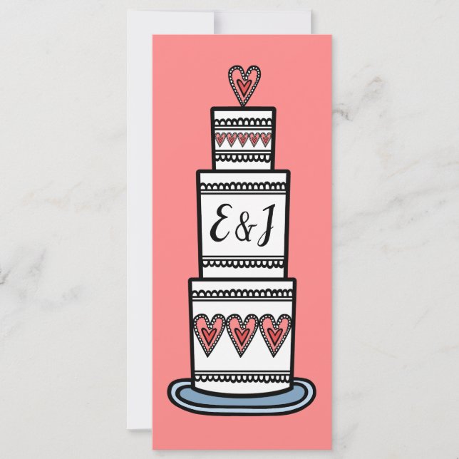 Convites Casamento Personalizado De Ilustração De Bolo De C (Frente)