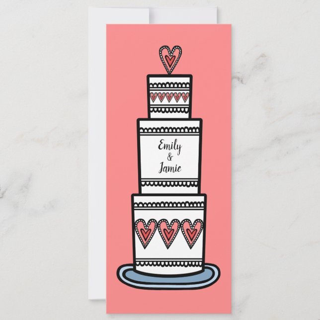 Convites Casamento Personalizado De Ilustração De Bolo De C (Frente)