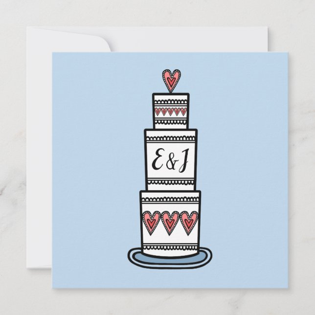 Convites Casamento Personalizado De Ilustração De Bolo De C (Frente)