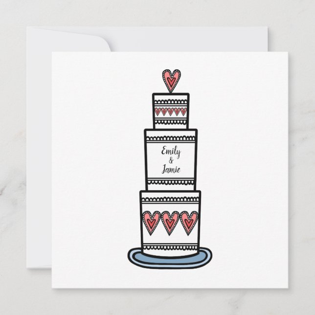 Convites Casamento Personalizado De Ilustração De Bolo De C (Frente)