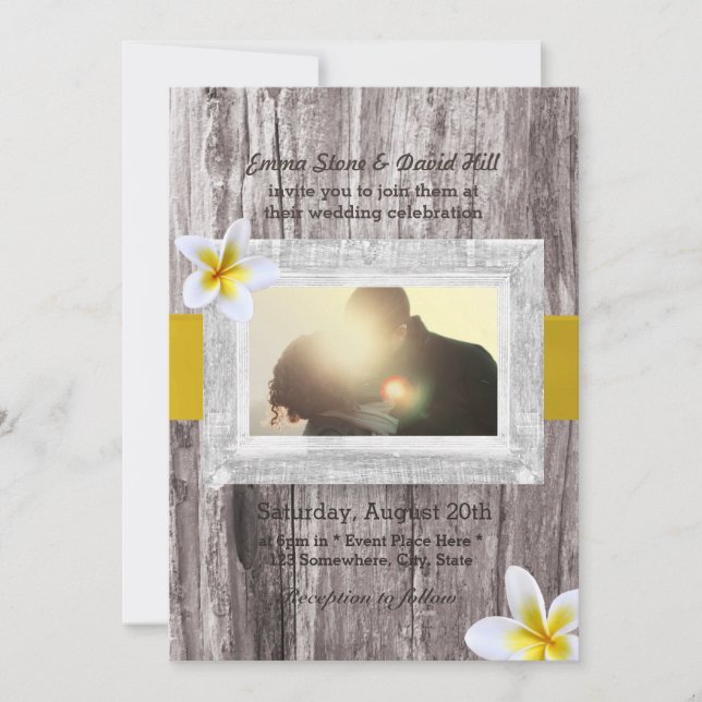 Convites Casamento Personalizado De Madeira E Frangipani Ru (Frente)