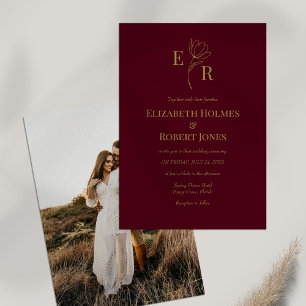 Convites Casamento Personalizado De Monograma Floral Burgun