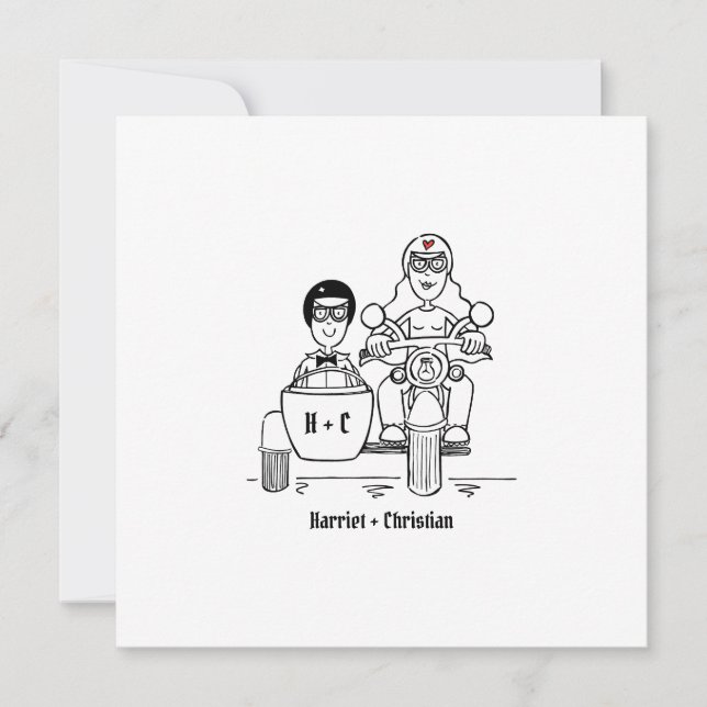 Convites Casamento Personalizado de Motomoto e Sidecar (Frente)