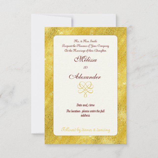 Convites Casamento personalizado de ouro fino e elegante (Frente)