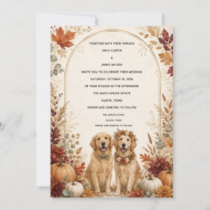 Convites Casamento Personalizado de Outono com Golden Retri